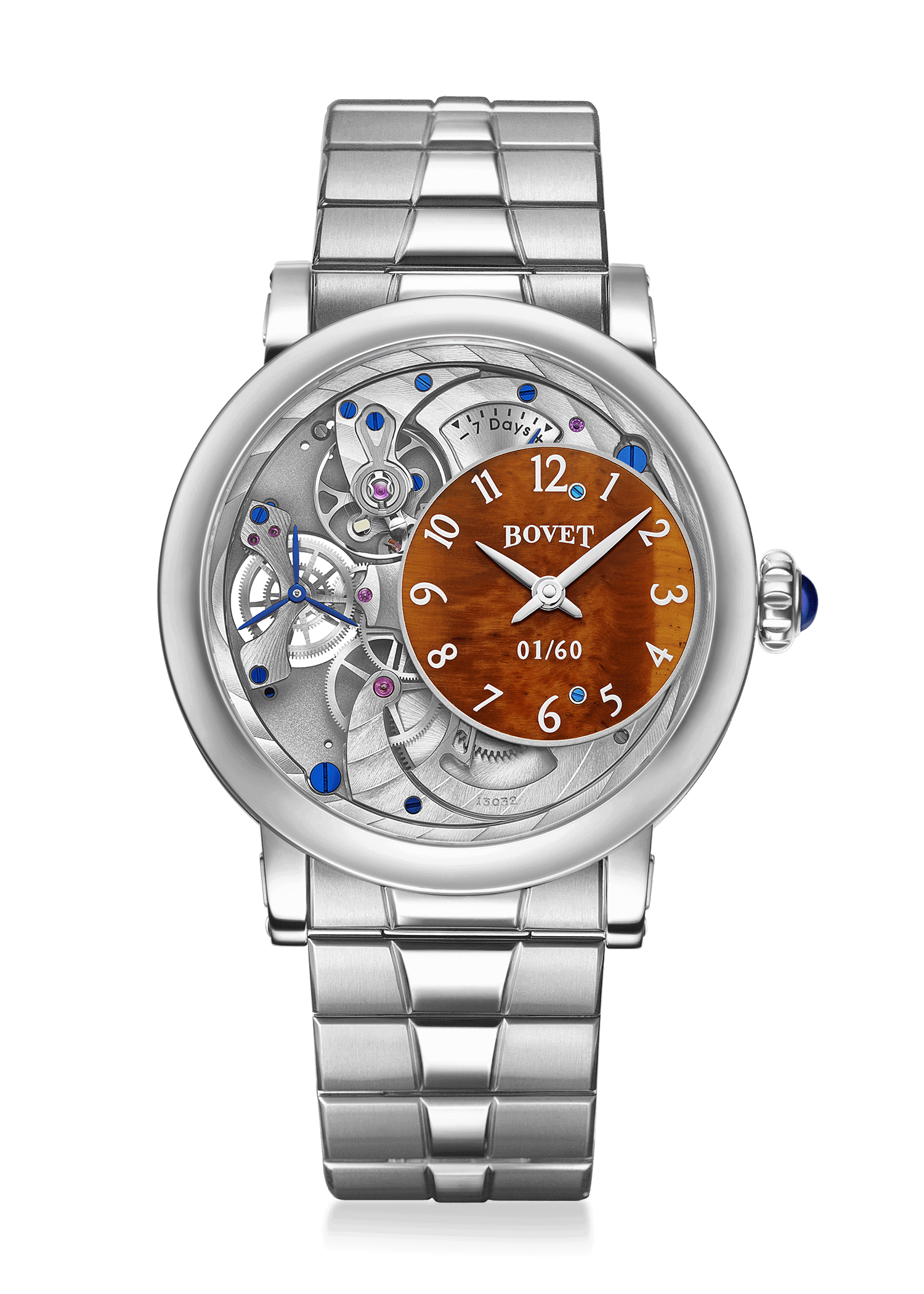 Elegant Bovet Dimier Récital 12 timepiece with intricate skeleton dial and silver bracelet.