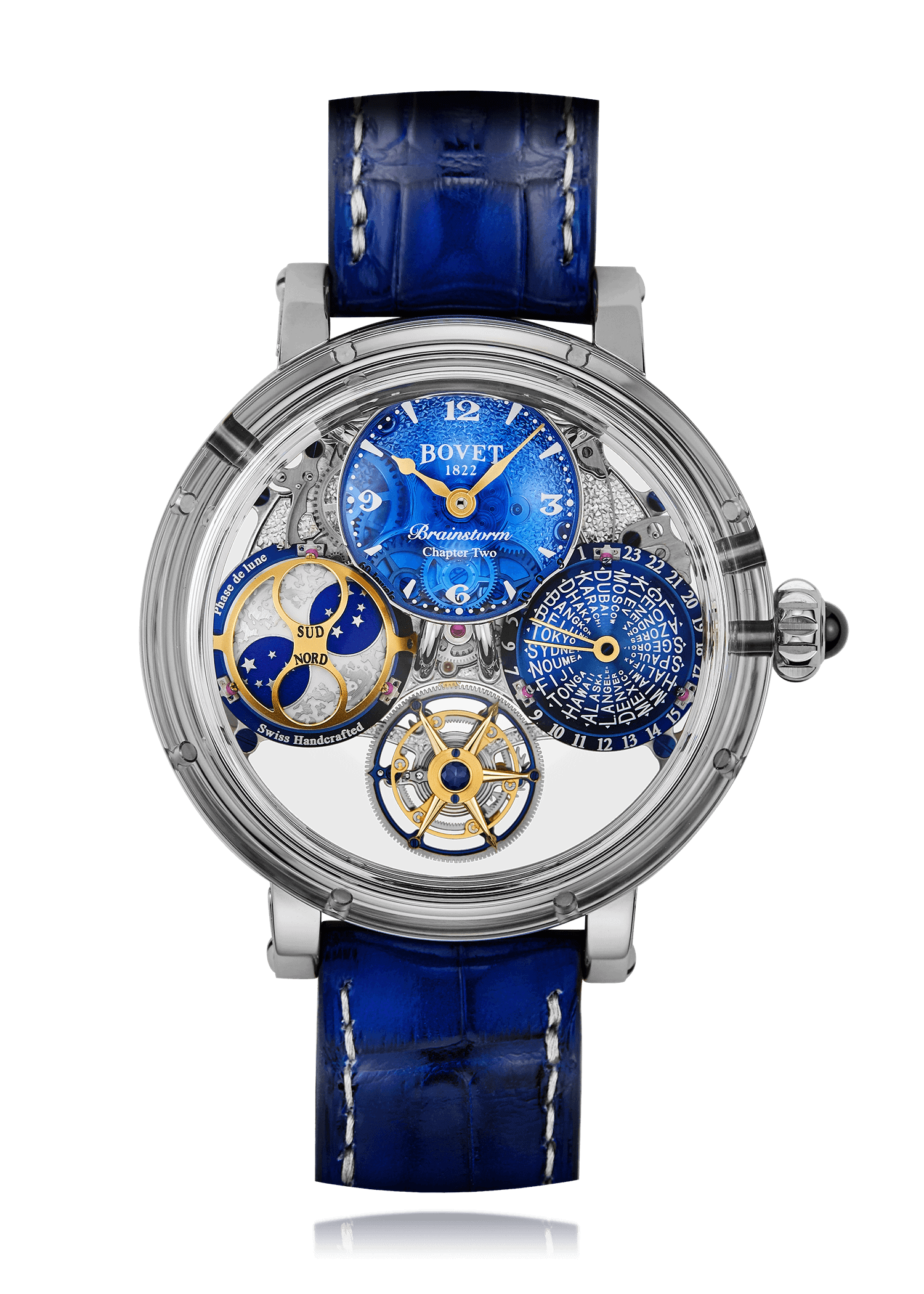 Exquisite Bovet timepiece with intricate complications and a striking blue dial.