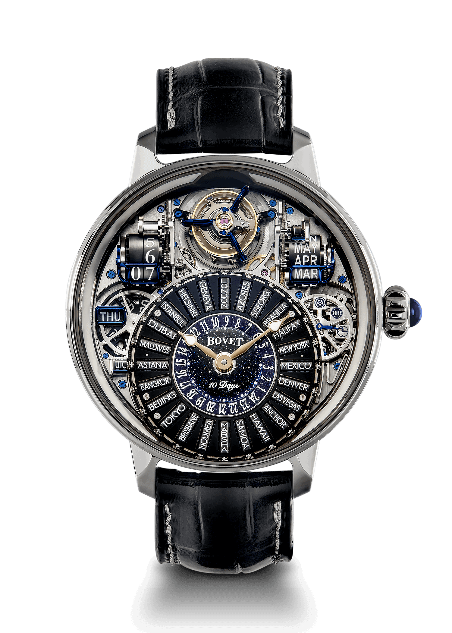 A detailed image of a Bovet Dimier - Récital 28 timepiece showcasing intricate mechanical craftsmans.