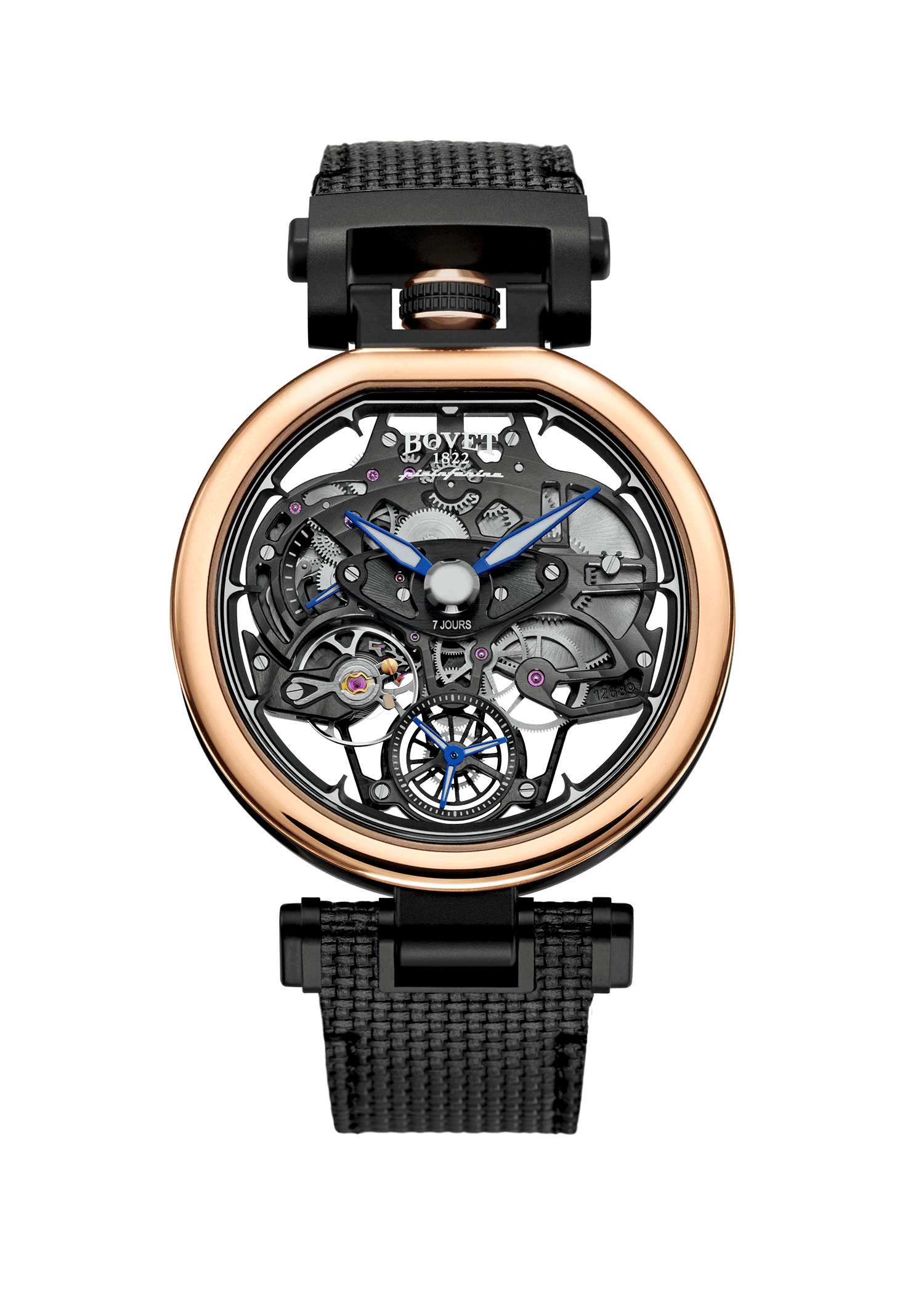 Exquisite Fleurier Aperto 1 timepiece with skeleton dial and rose gold bezel.