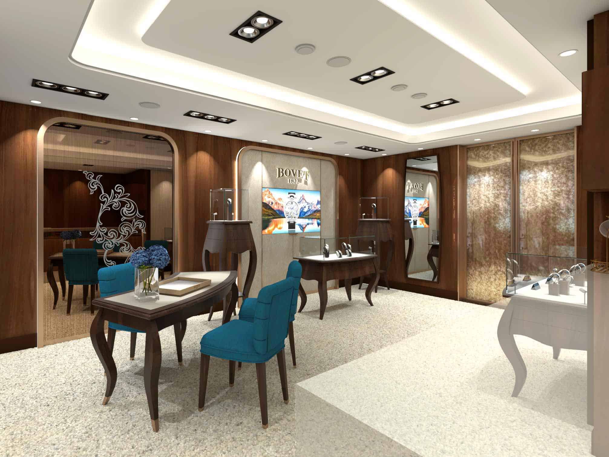 Elegant Bovet timepieces displayed in a luxurious hotel showroom, highlighting craftsmanship and sop.