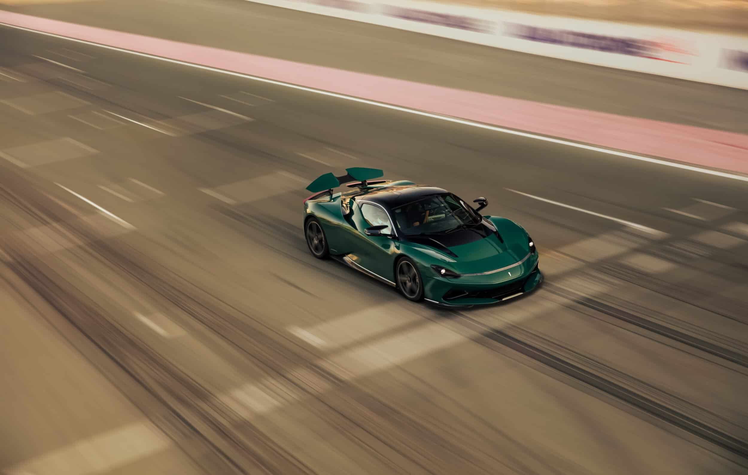 A high-performance racing car on a track, emphasizing speed and precision.