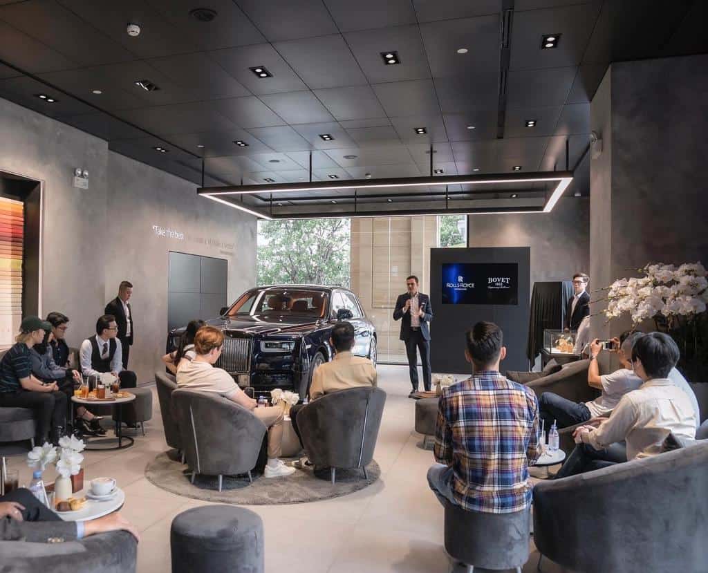 Luxury timepiece display event with Rolls-Royce in Vietnam, showcasing Bovet's exquisite collection.