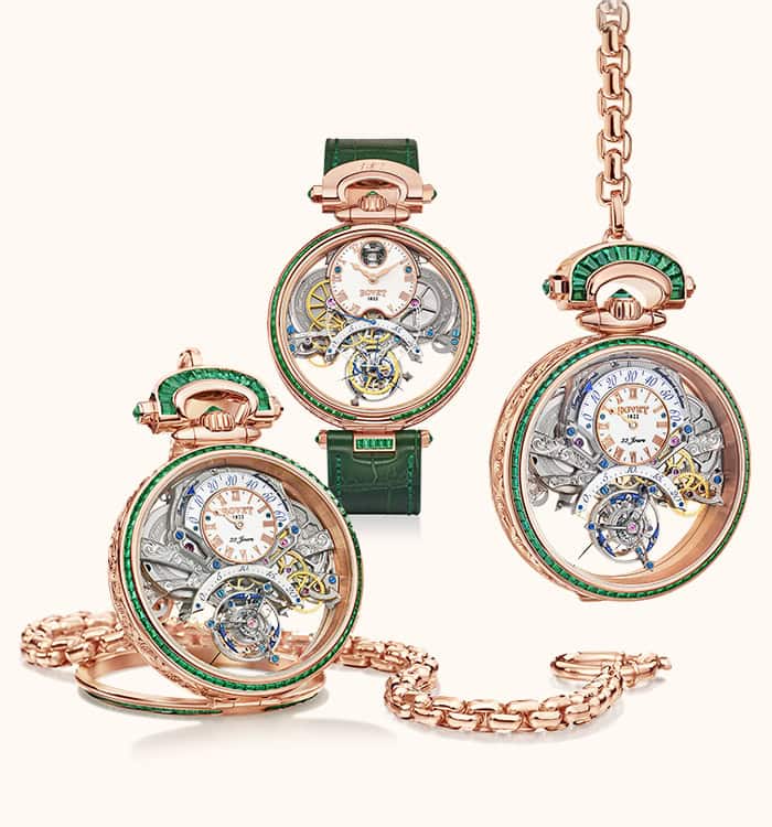 Exquisite Fleurier Braveheart Tourbillon timepieces with intricate skeleton dials and rose gold acce.